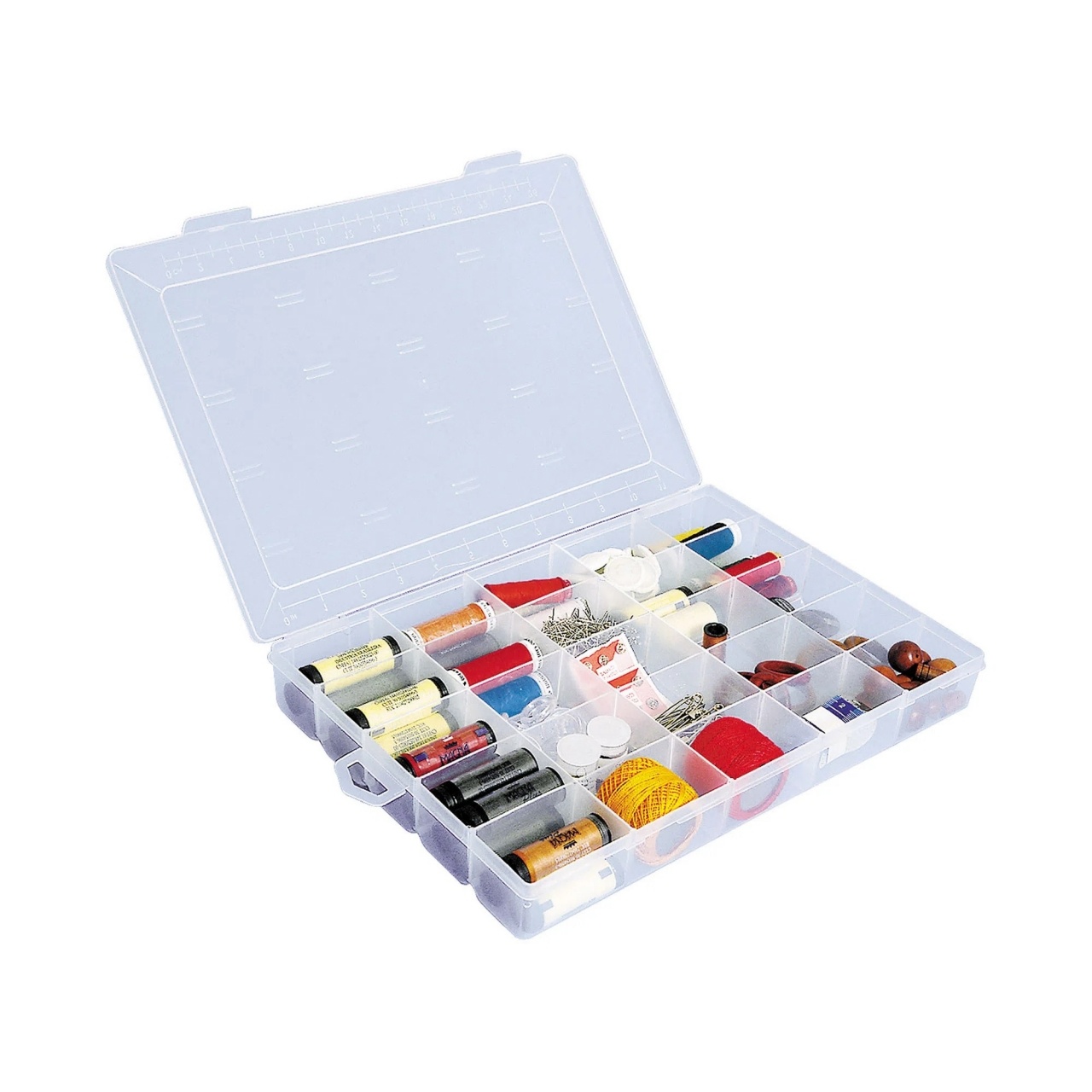 Creahaus Caja organizadora de manualidades de 13 pulgadas con 3 capas, caja  de herramientas de plástico multifuncional con asa para costura